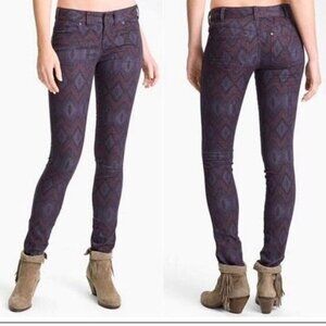 Free People Purple Aztec Tribal Print Skinny Jeans - Size 26 Great Condition